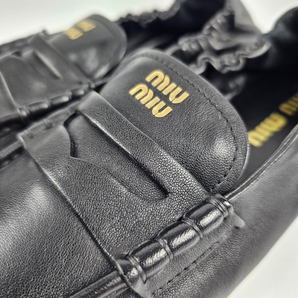 MIU MIU Ruches Black Leather Loafers New & Authentic