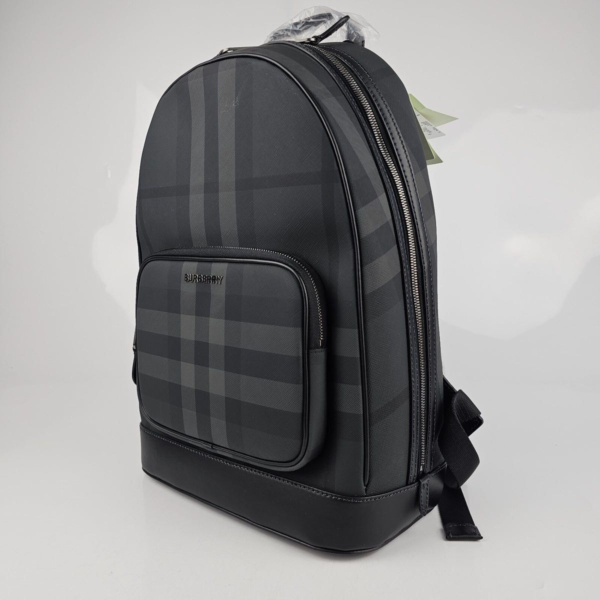 BURBERRY Rocco Charcoal Checkered E-Canvas Backpack New