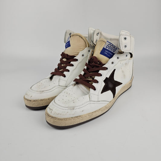 GOLDEN GOOSE SKY Star Men's White/Chocolate Leather Sneakers New