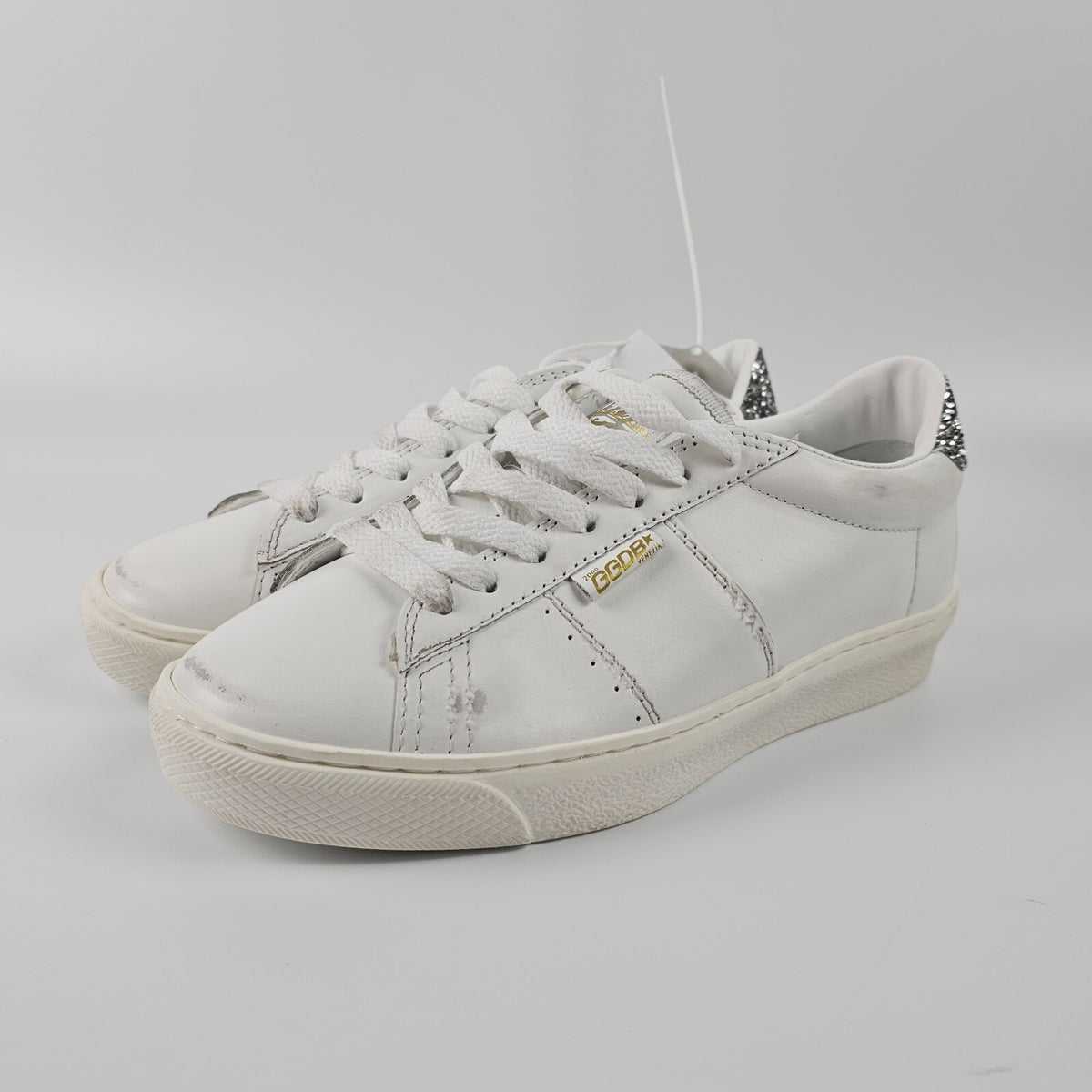 GOLDEN GOOSE Match Star Women's White/Silver Leather Low Top Sneakers New