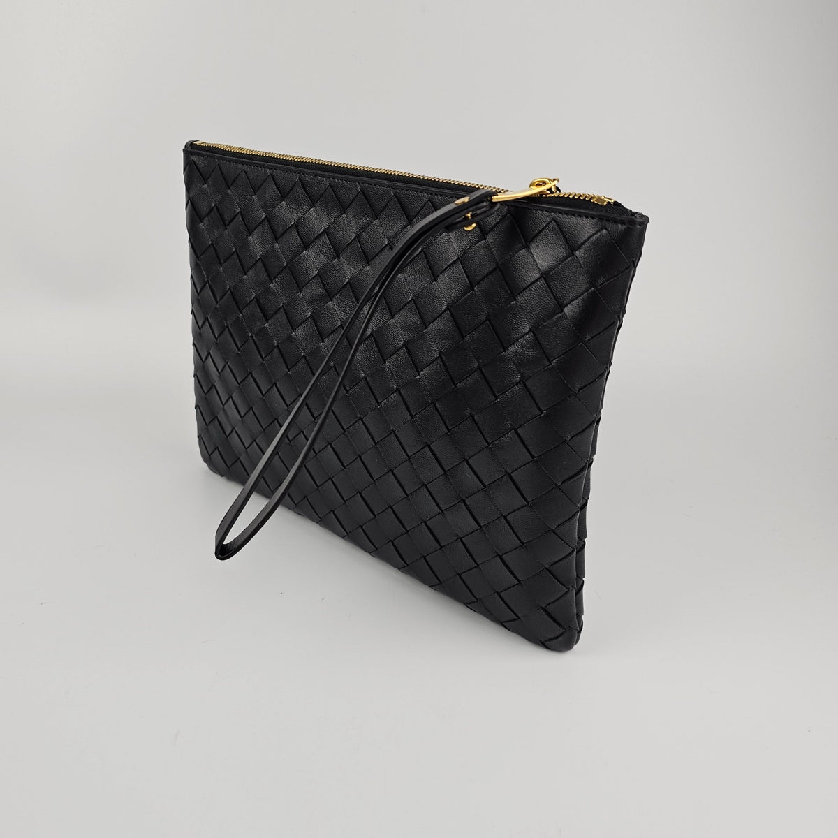 BOTTEGA VENETA Black Small Intrecciato Leather Pouch New & Authentic