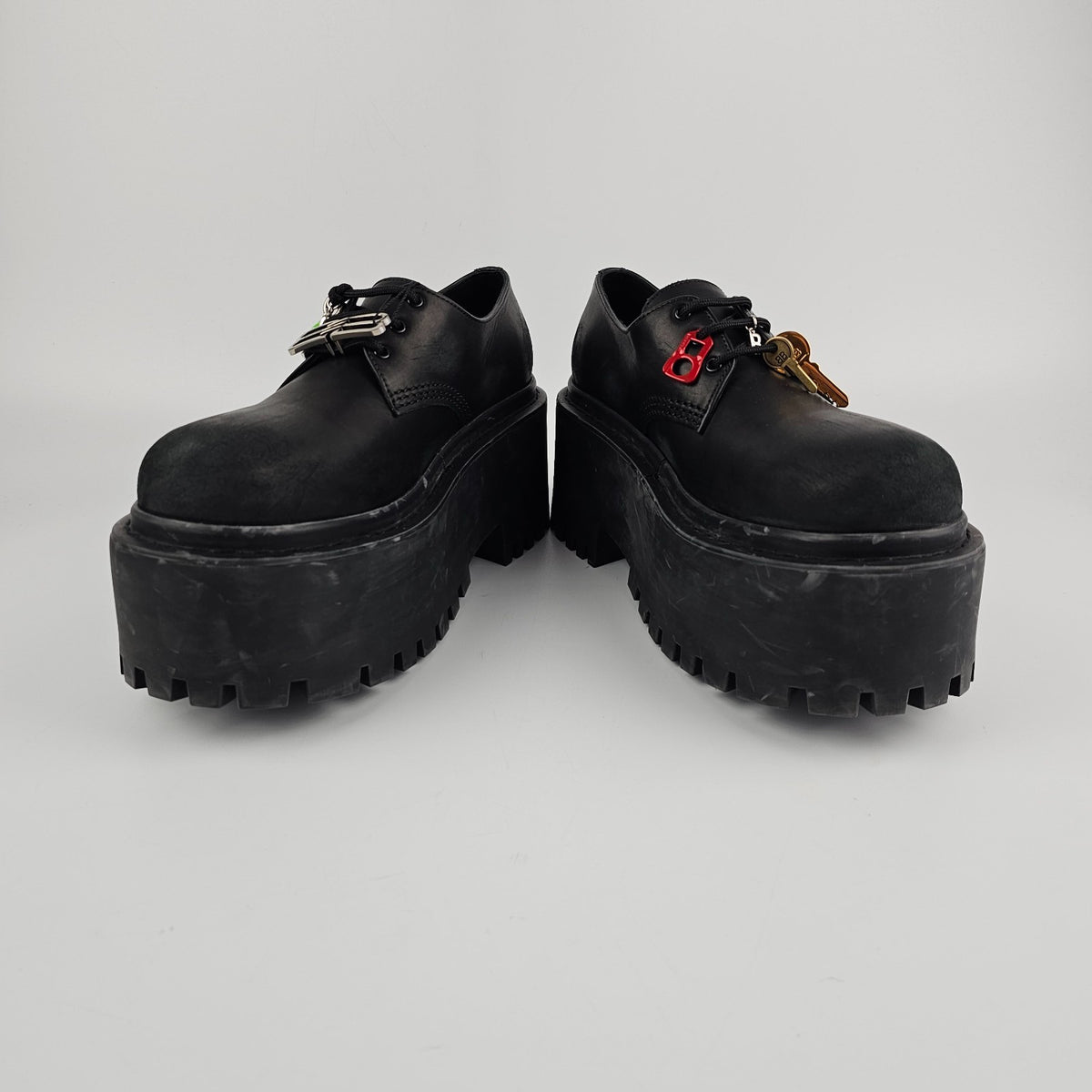 BALENCIAGA Strike Platform With Charms $1450 Black Derby Shoes New & Authentic