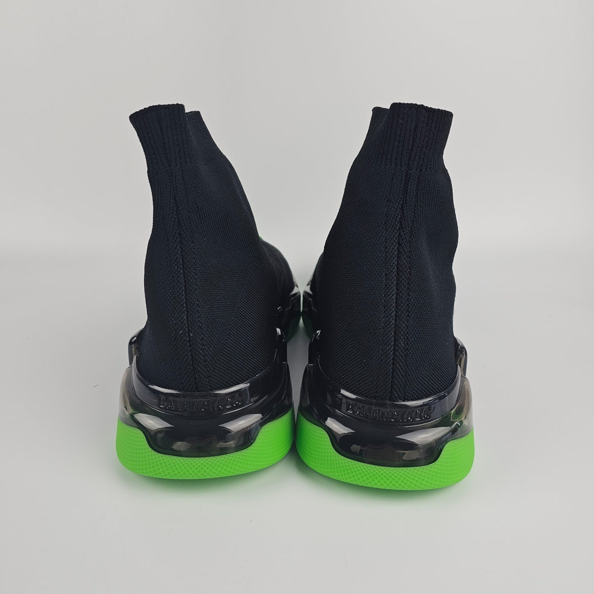 BALENCIAGA Speed 2.0 Full Clear Sole $1100 Black/Neon Green Sneakers New