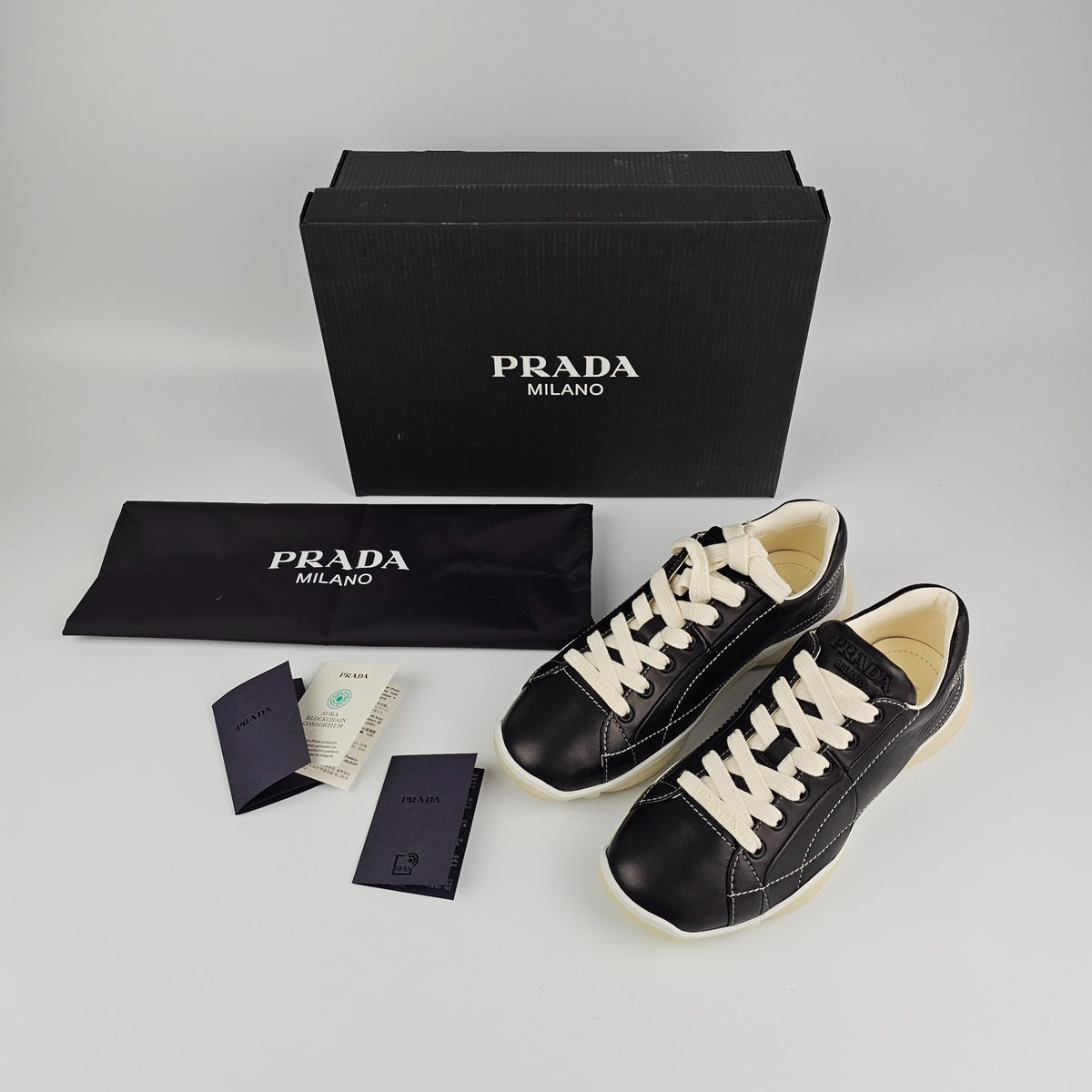 PRADA Black Leather Nappa Sneakers New And Authentic