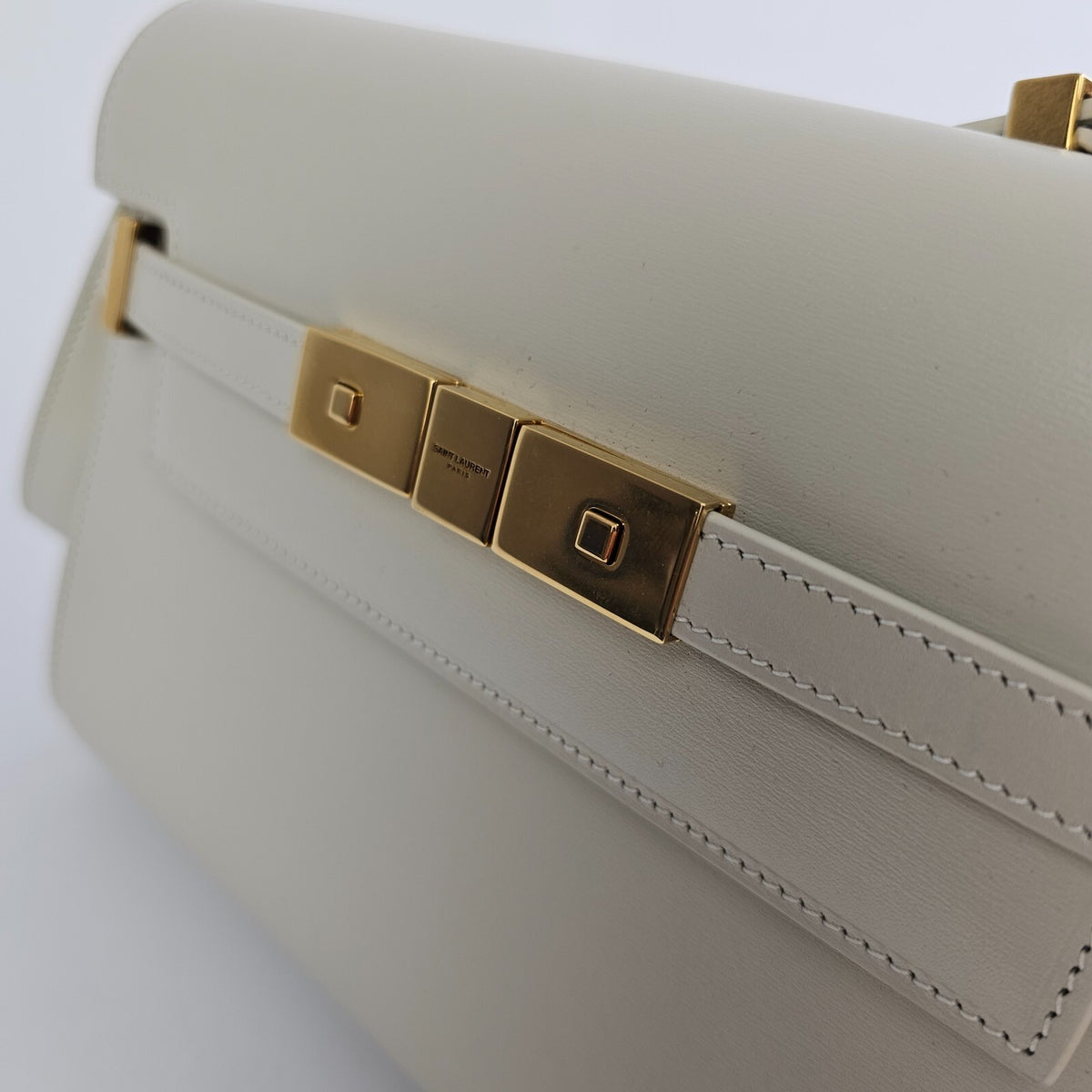 SAINT LAURENT Manhattan Box Small $3000 Blanc Vintage Leather Shoulder Bag New