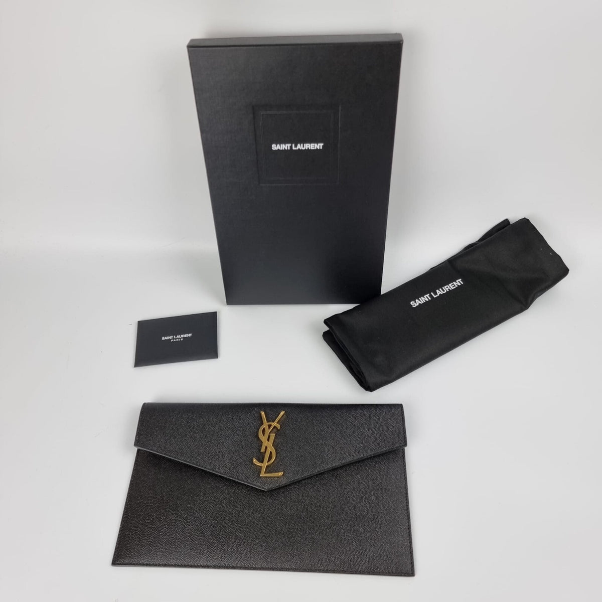 SAINT LAURENT Uptown Black Leather Clutch Bag New
