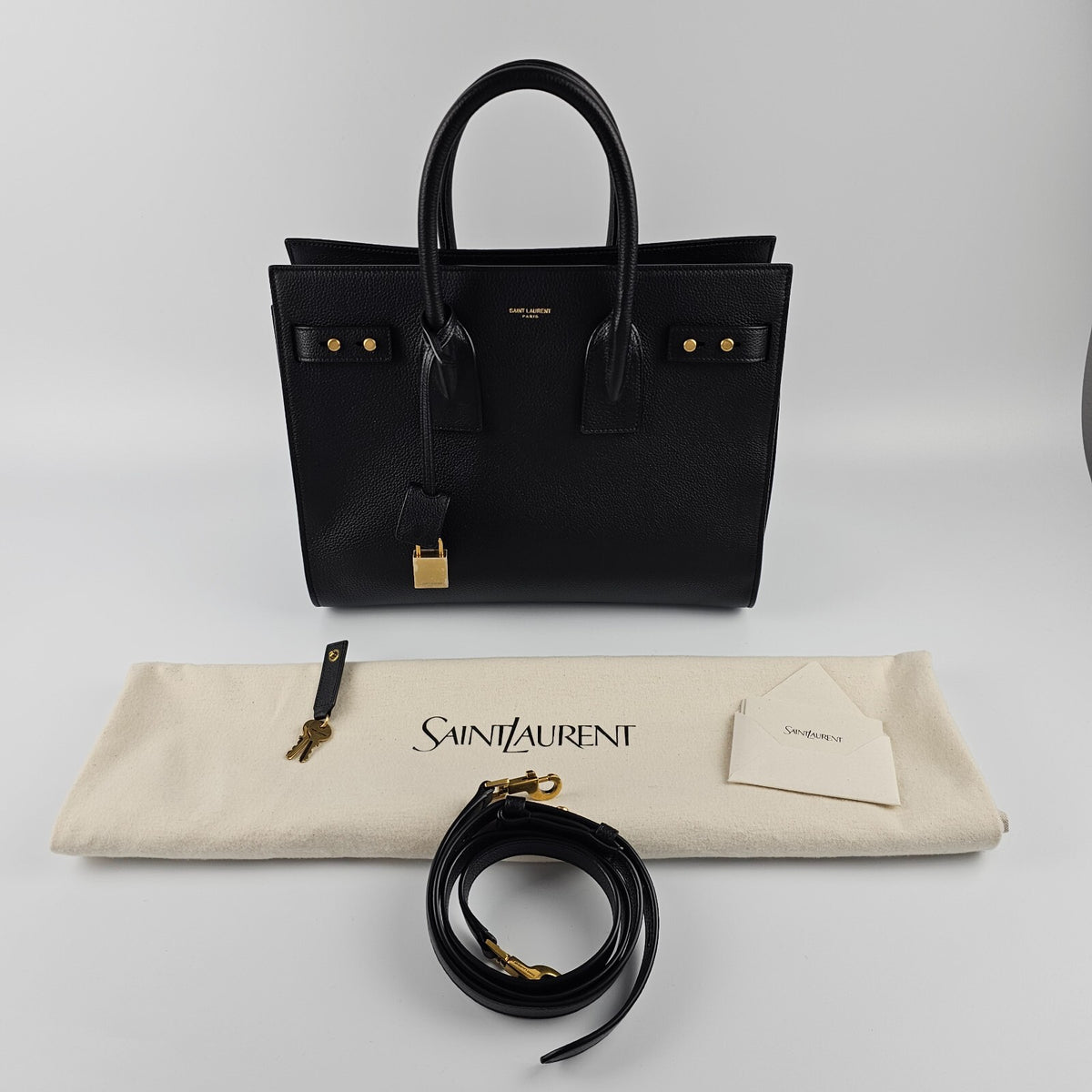 SAINT LAURENT Sac De Jour $3600 Black Supple Grained Leather Bag New & Authentic