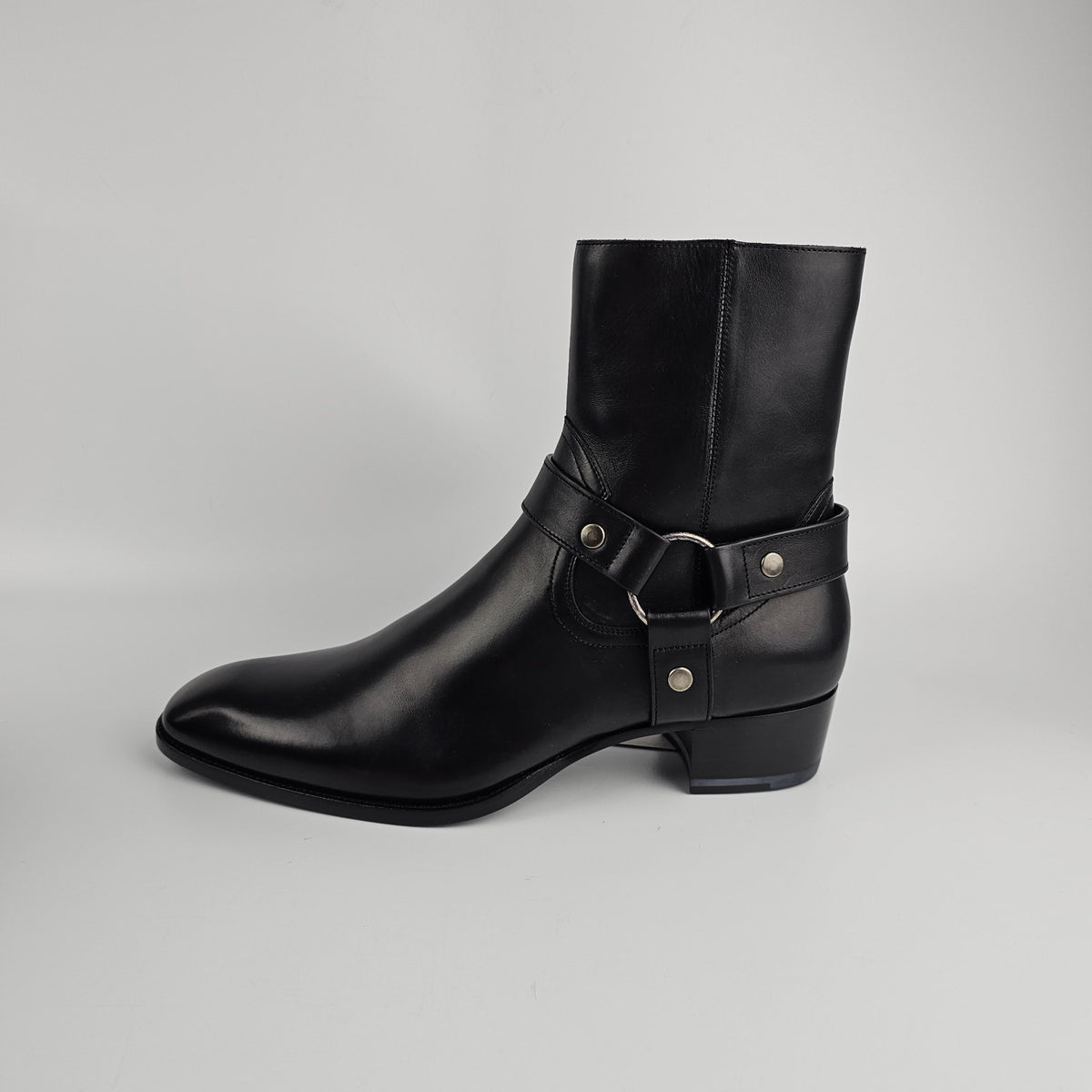 SAINT LAURENT Wyatt Black Leather Ankle Boots New & Authentic