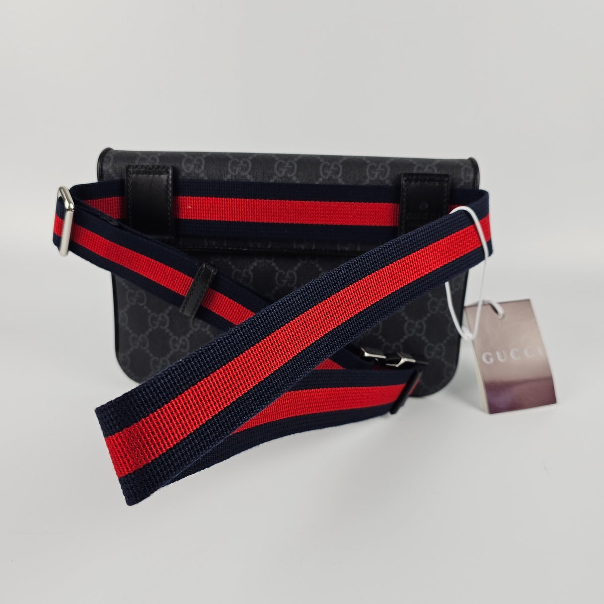 GUCCI GG $1300 Small Black Canvas Belt Bag New And Authentic