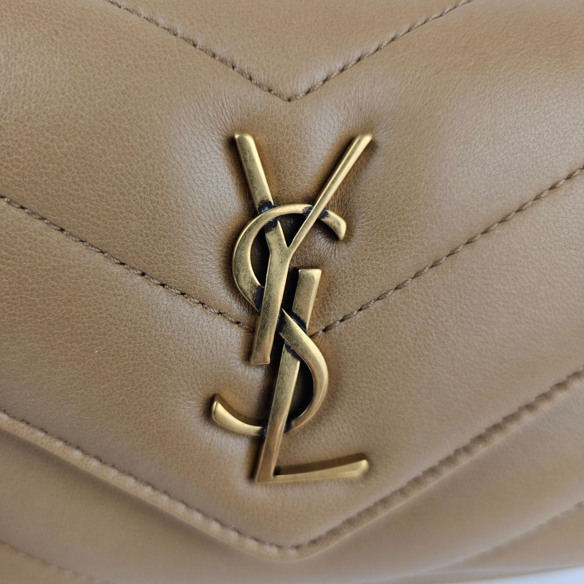 SAINT LAURENT Loulou Mini $2150 Natural Tan Leather Shoulder Bag New