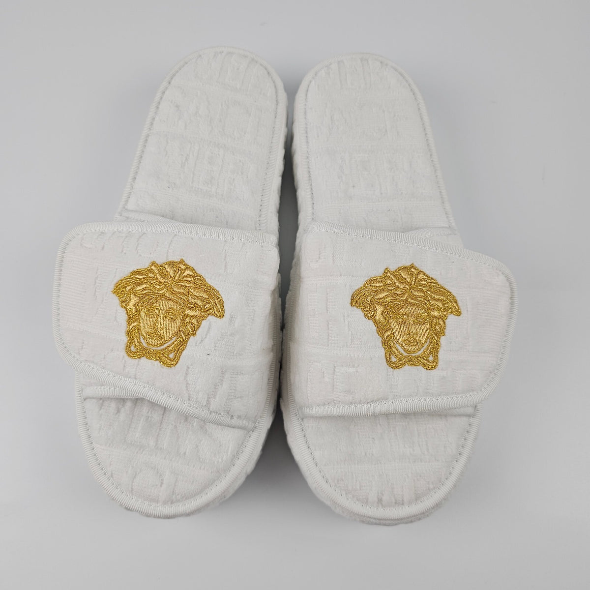 VERSACE Allover White Cotton Slippers New