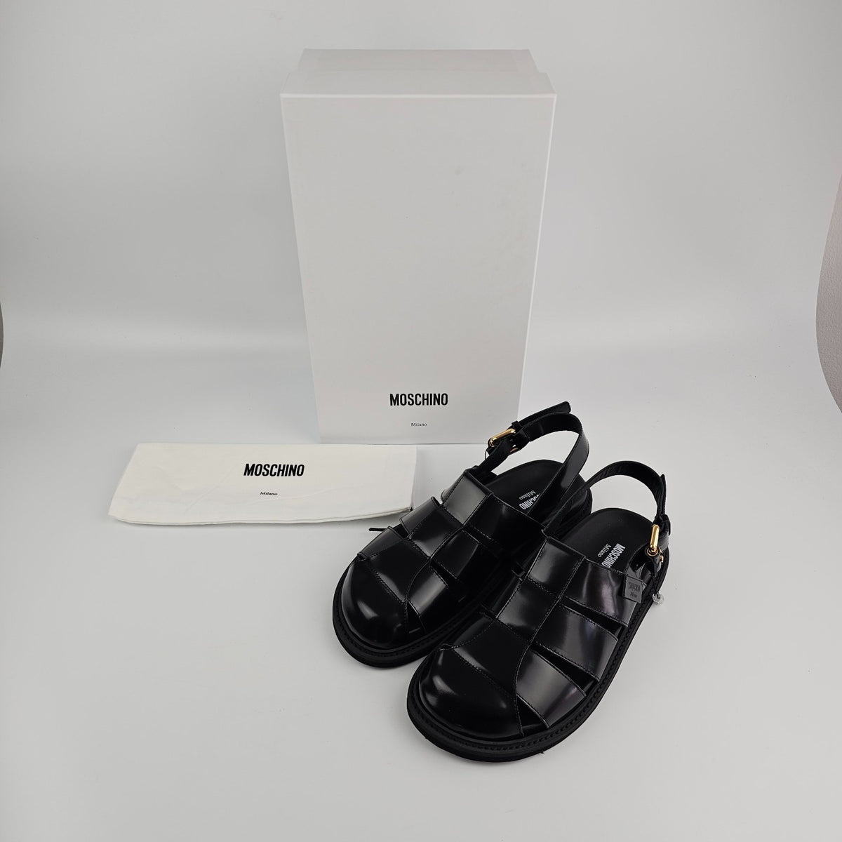 MOSCHINO Black Leather Sandals New & Authentic