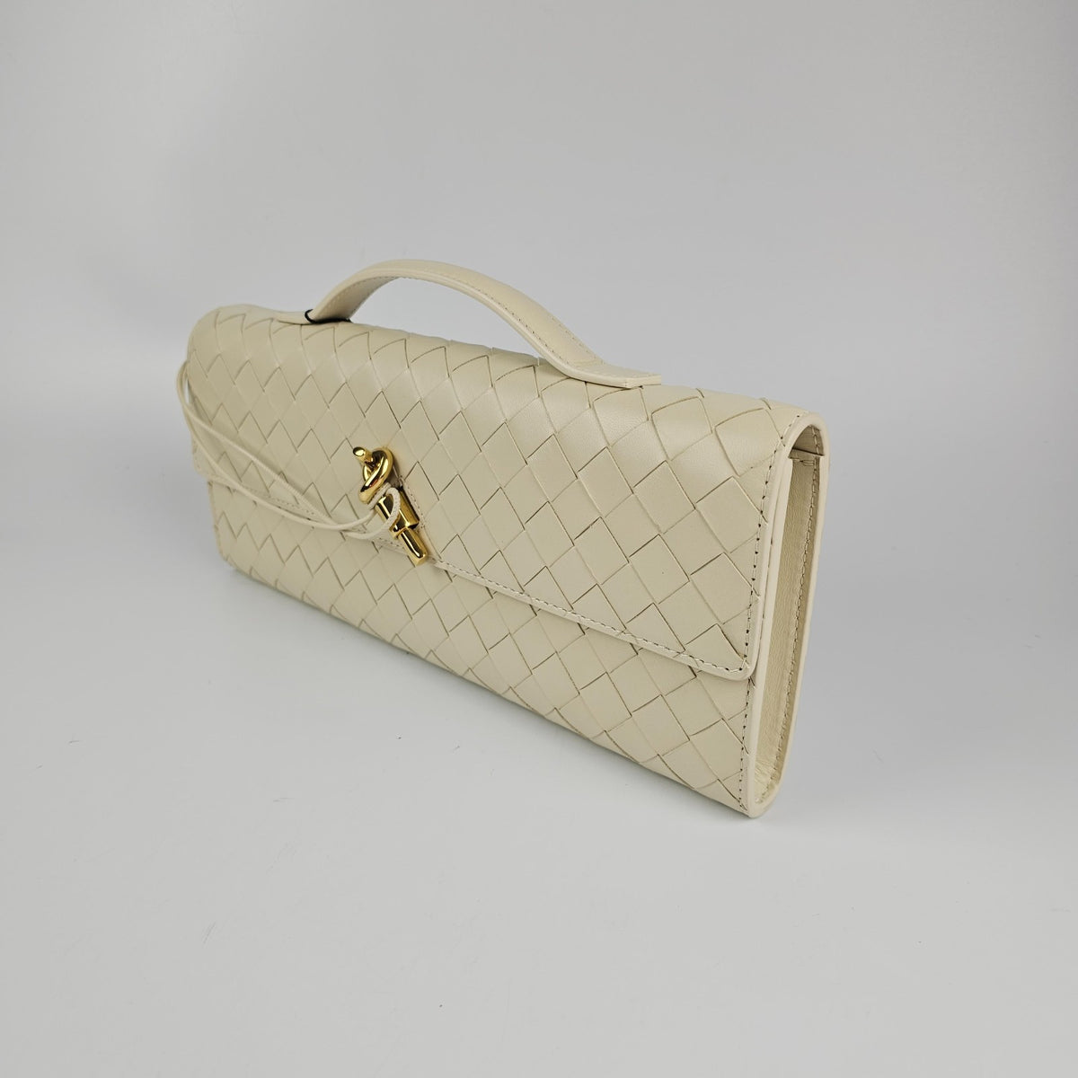 BOTTEGA VENETA $3500 Andiamo Sea Salt Top Handle Clutch New & Authentic