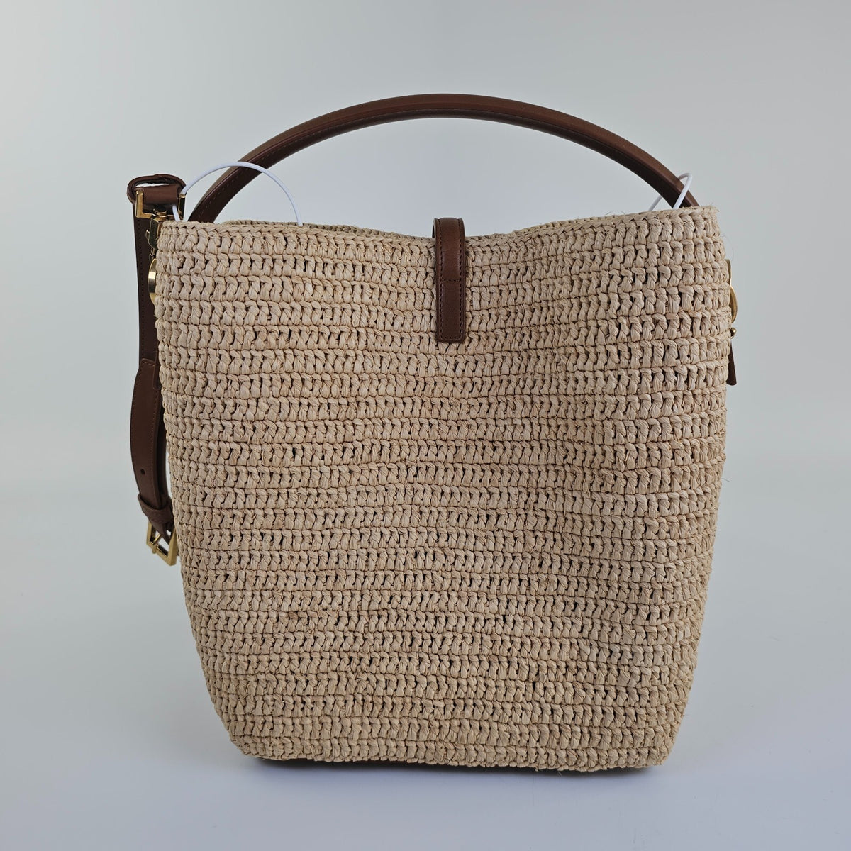 Saint Laurent Le 37 Medium $3200 Naturel/Brown Raffia Bucket Bag New & Authentic