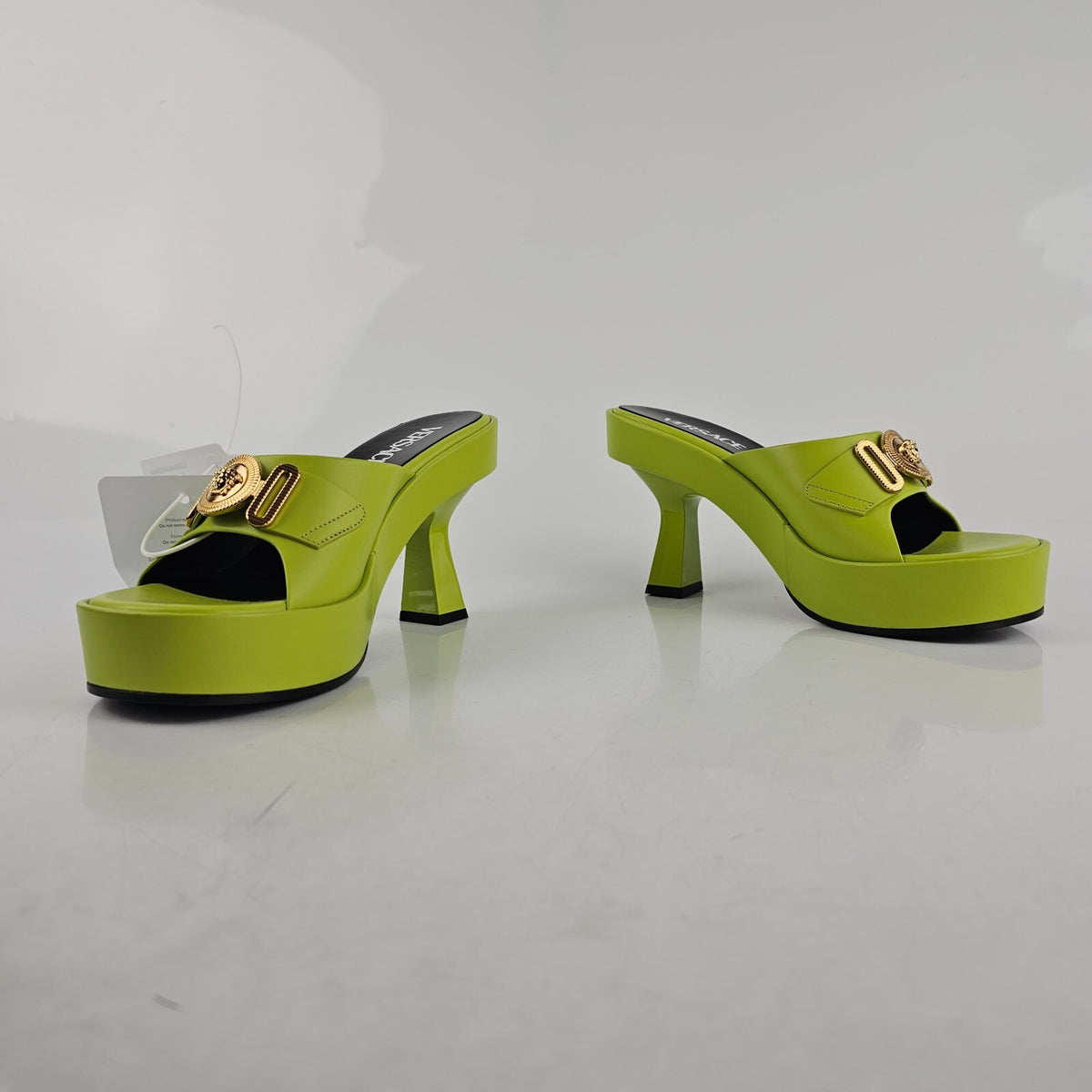 VERSACE Medusa 100mm Green Mules New Size 37.5 US 7.5