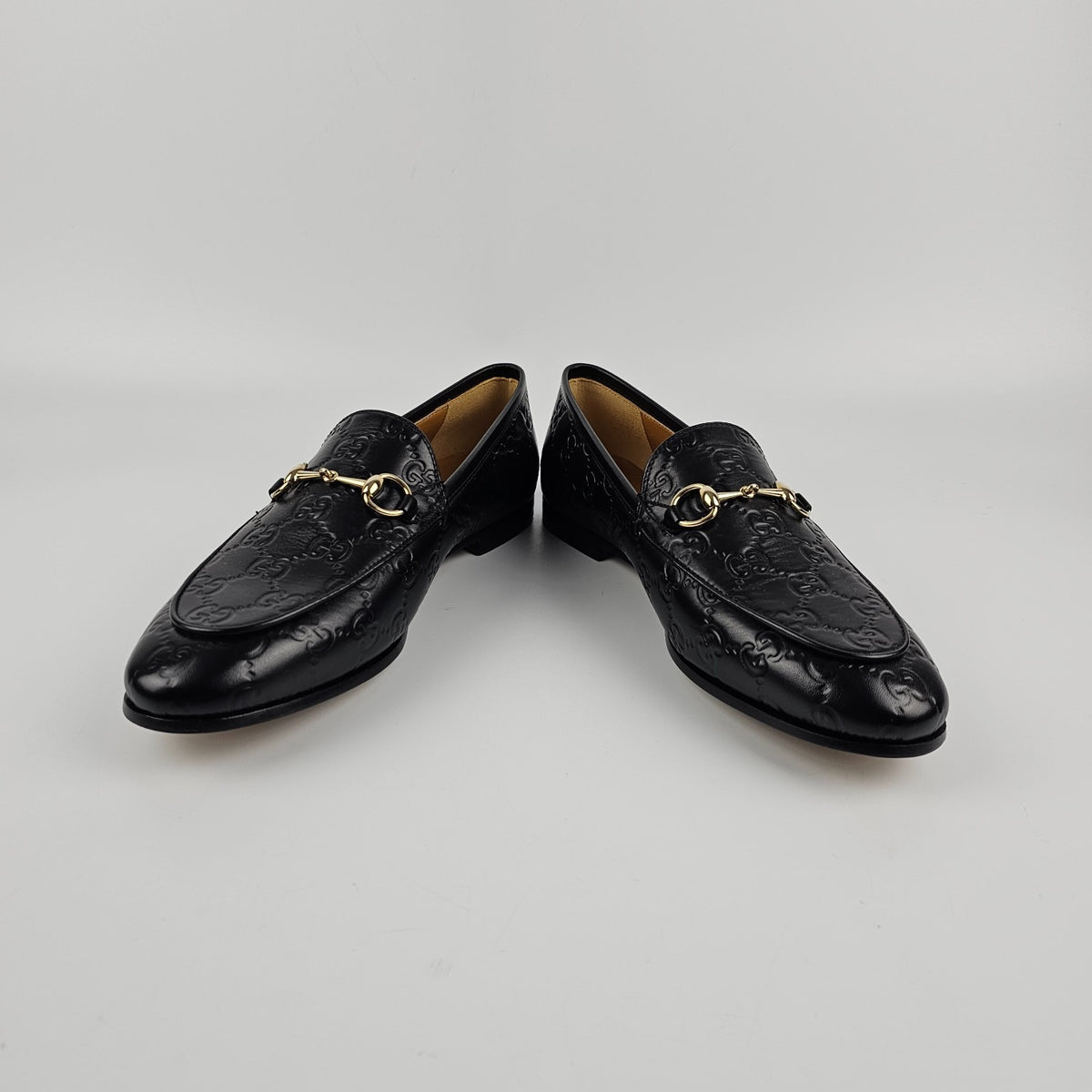 GUCCI Jordaan $1050 Women's Black GG Leather Loafers New & Authentic