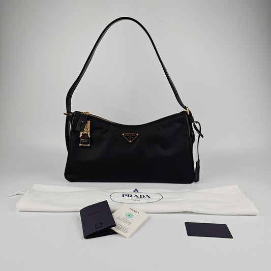 PRADA Aimee Large $2600 Black Re-Nylon Shoulder Bag New And Authentic
