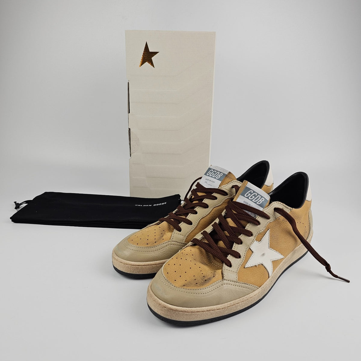 GOLDEN GOOSE Ball Star Beige/Brown Sneakers New & Authentic