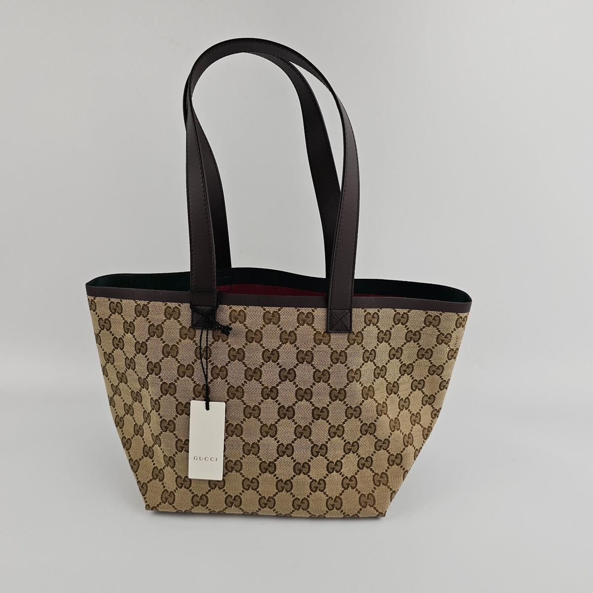 GUCCI Totissima Small $2100 Beige And Ebony GG Canvas Tote Bag New & Authentic