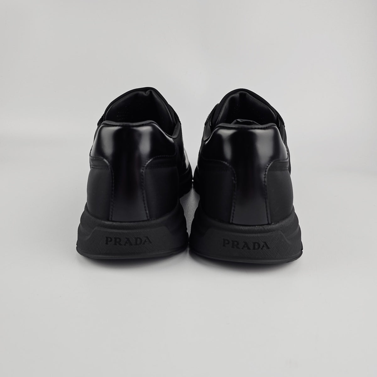 PRADA Prax Black Re-Nylon/Brushed Leather Sneakers New