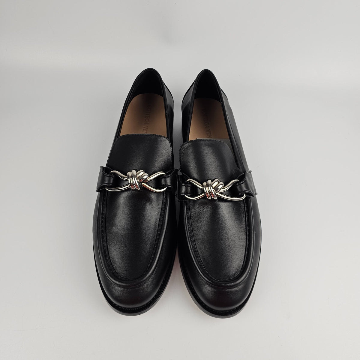BOTTEGA VENETA Astaire $1200 Black/Silver Loafers New & Authentic