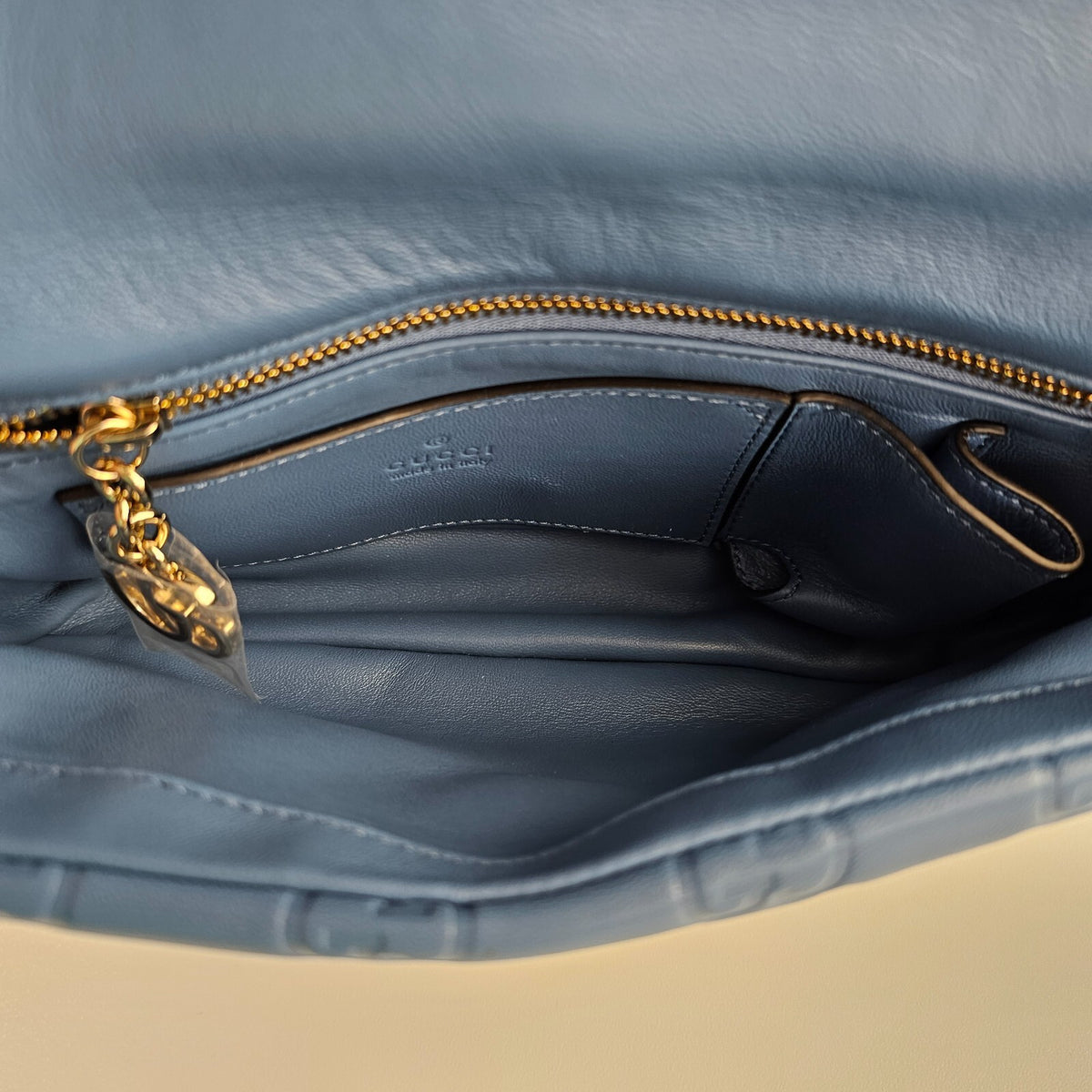 GUCCI Milano GG Small Blue GG Leather Top Handle Bag New/Authentic