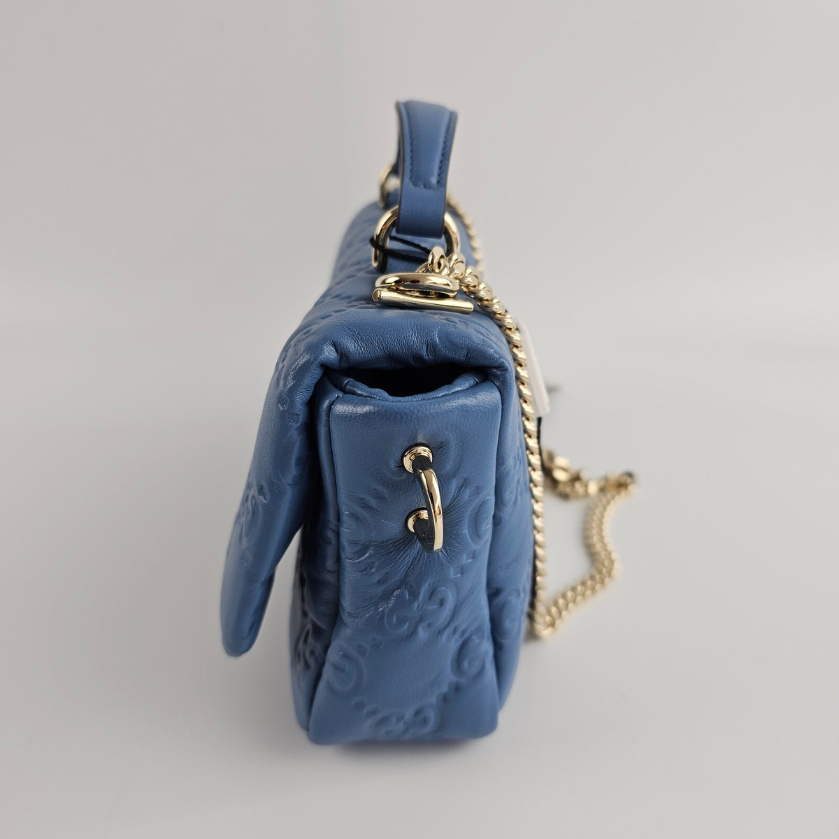 GUCCI Milano GG Small Blue GG Leather Top Handle Bag New/Authentic