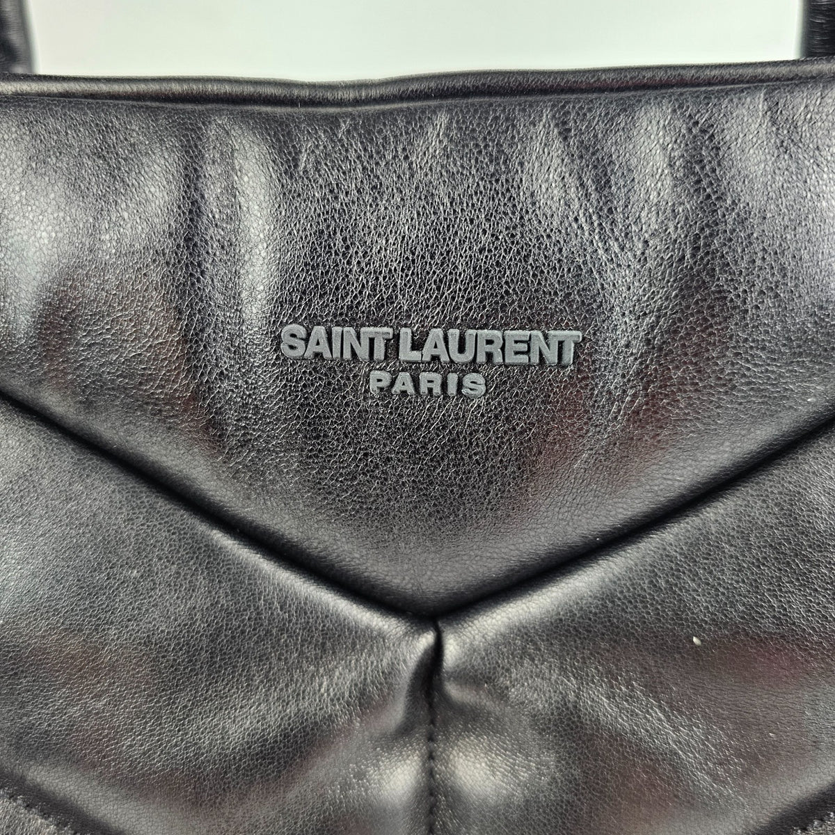 Saint Laurent Black Nappa Lambskin Puffer Tote Bag New