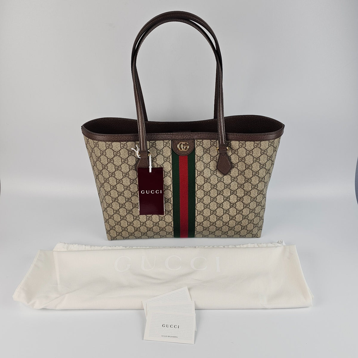 GUCCI Ophidia Large Beige/Dark Brown  GG Canvas Tote Bag New & Authentic