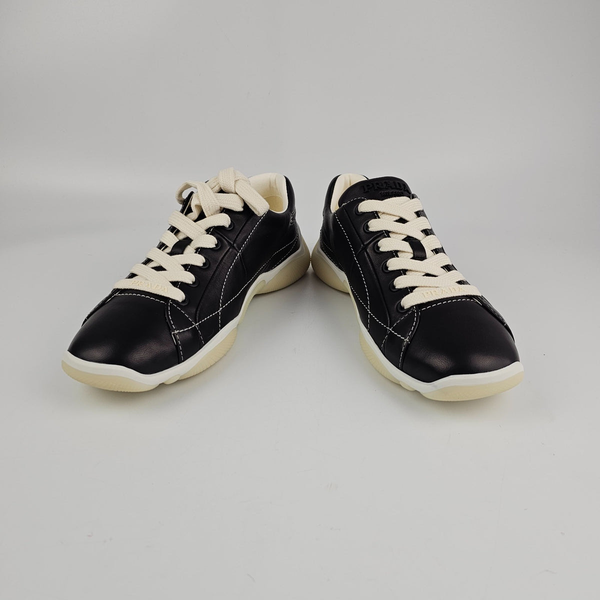 PRADA Black Leather Nappa Sneakers New And Authentic