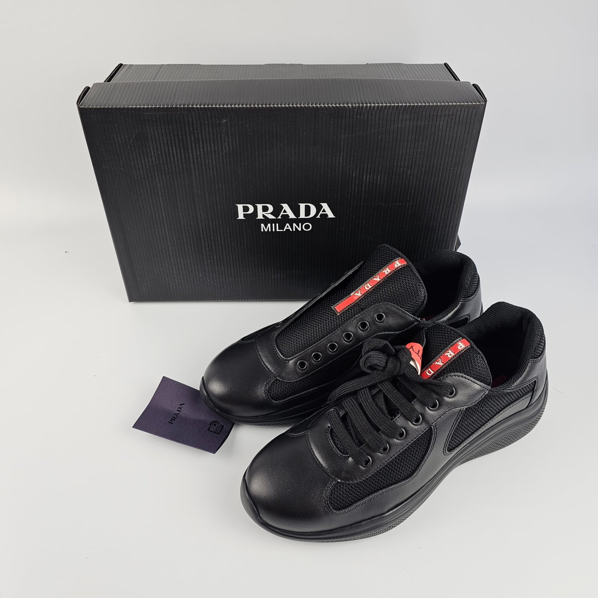 PRADA America's Cup Black Leather Sneakers Size UK 8 US 9