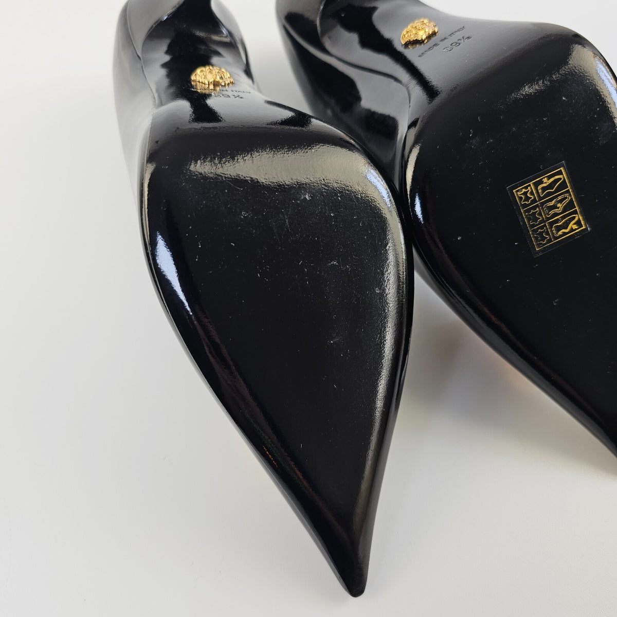 VERSACE 105mm La Medusa Black Leather Pumps Size 39.5 US 9.5