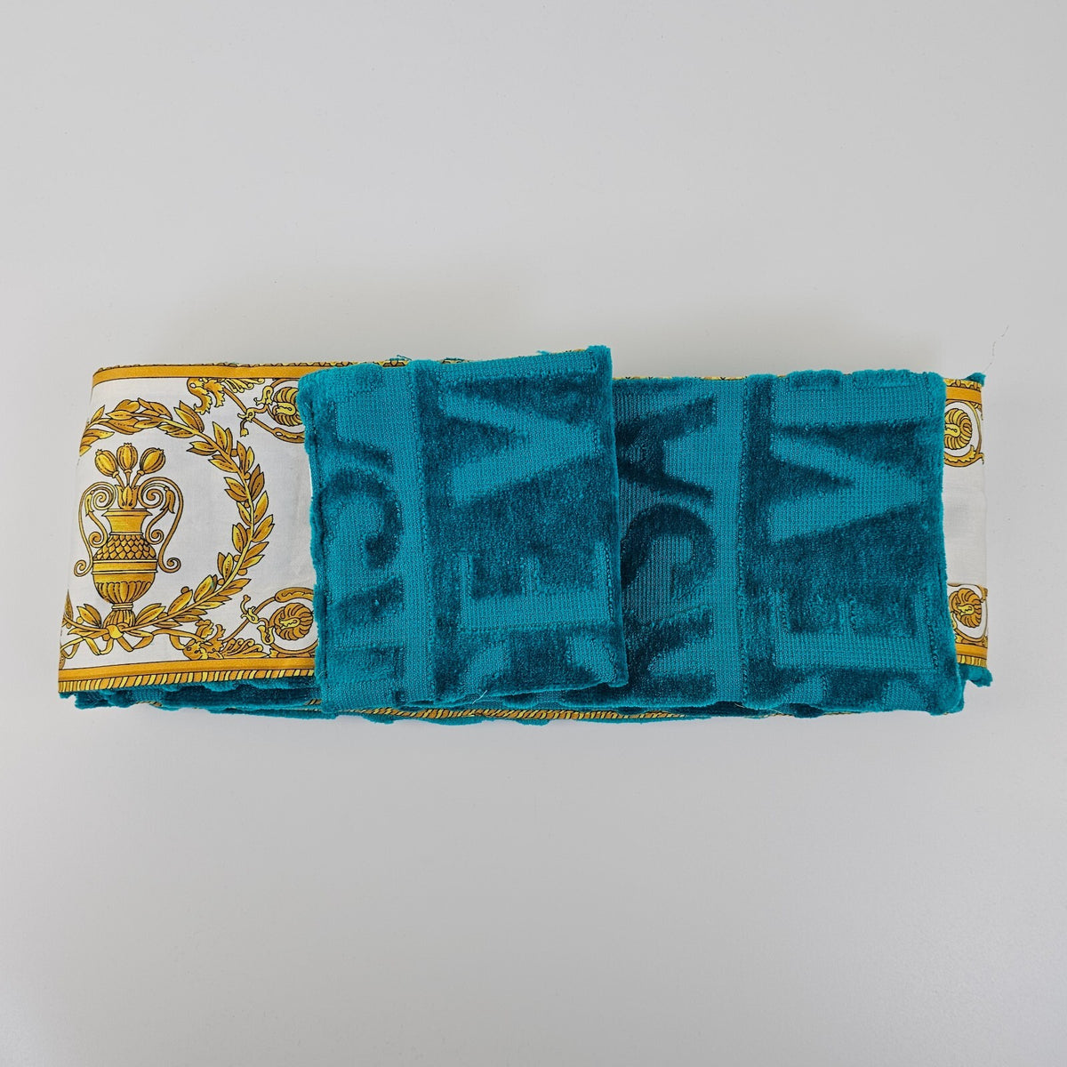 VERSACE Baroque Greca Blue Short Unisex Bathrobe New