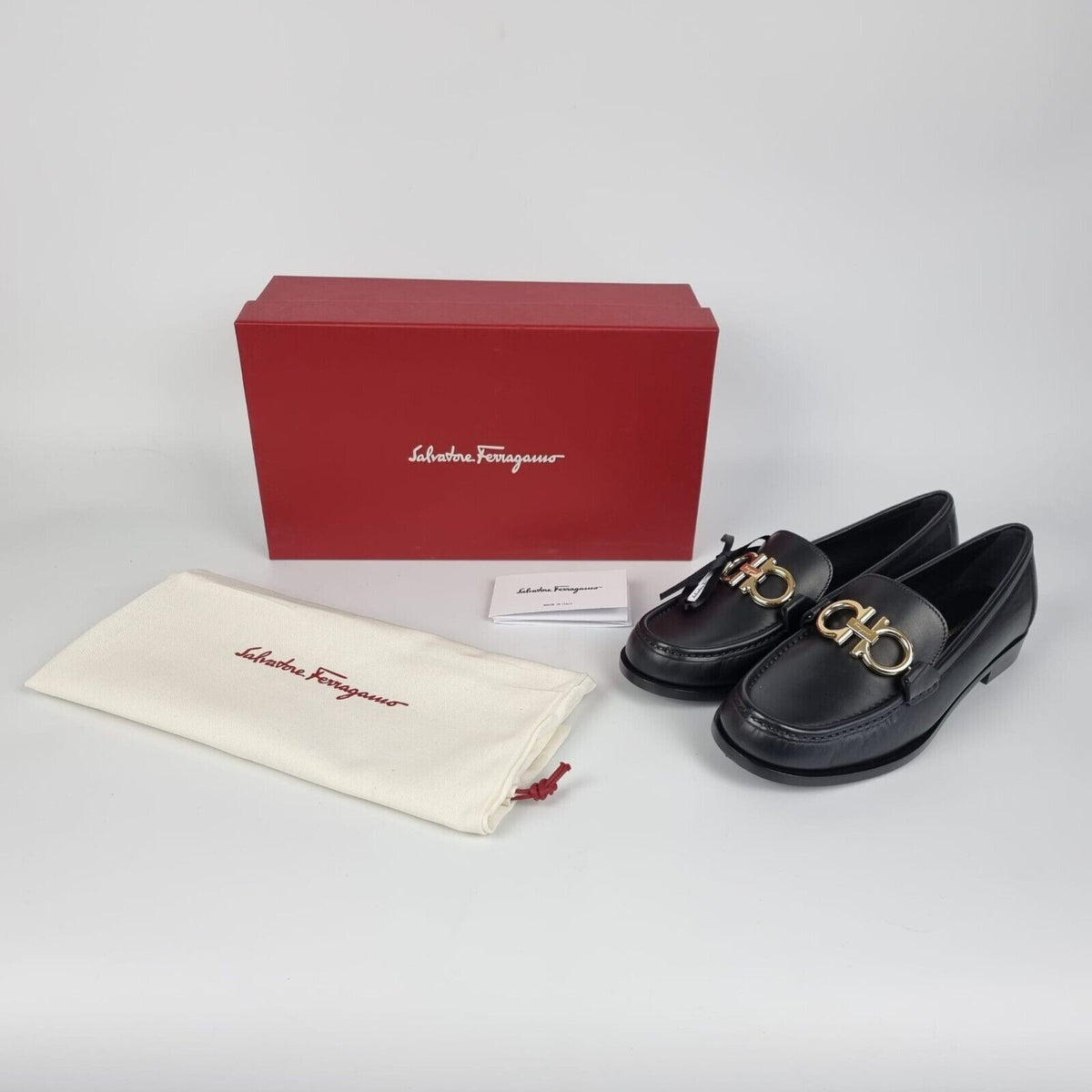 FERRAGAMO Rolo Women's Black Loafers New US8