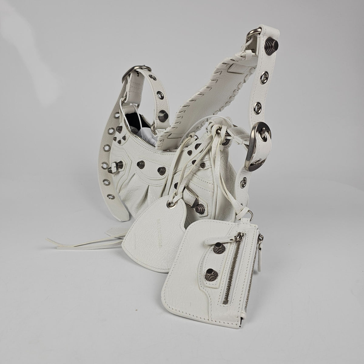 BALENCIAGA XS Le Cagole Optic White Leather Shoulder Bag New