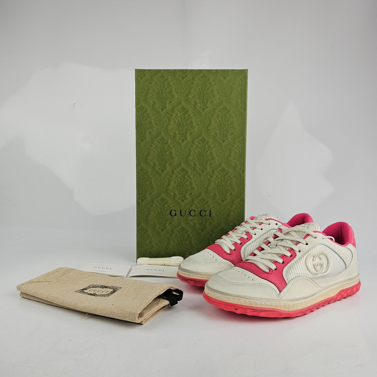 Gucci Mac80 Women's White And Pink Sneakers New