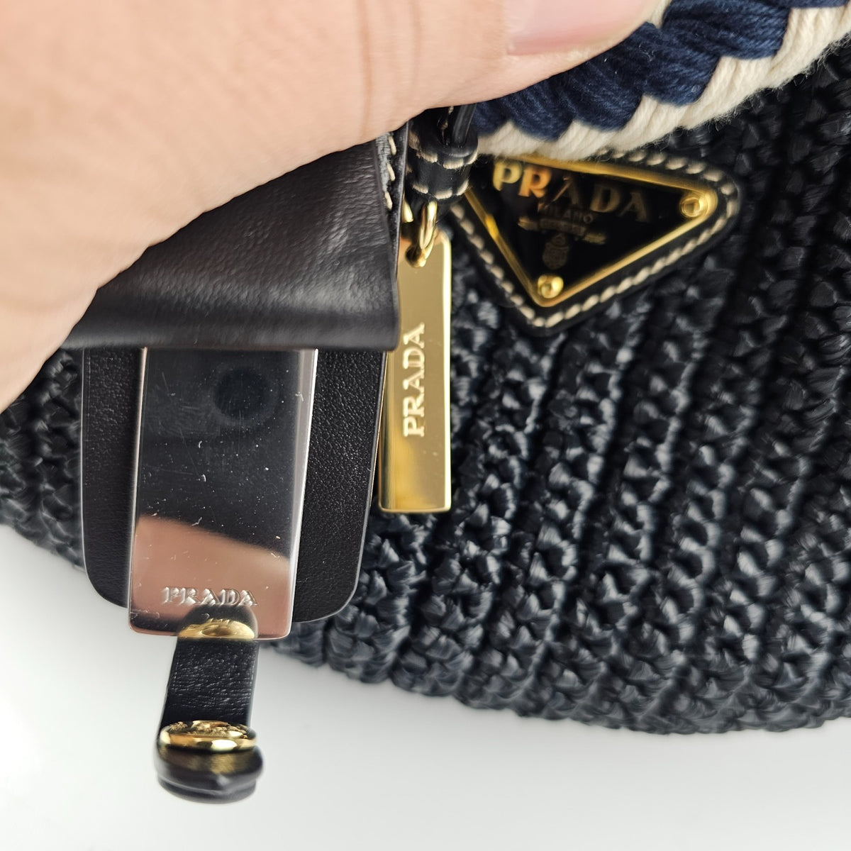PRADA Small Basket Black Raffia Top Handle Bag New And Authentic