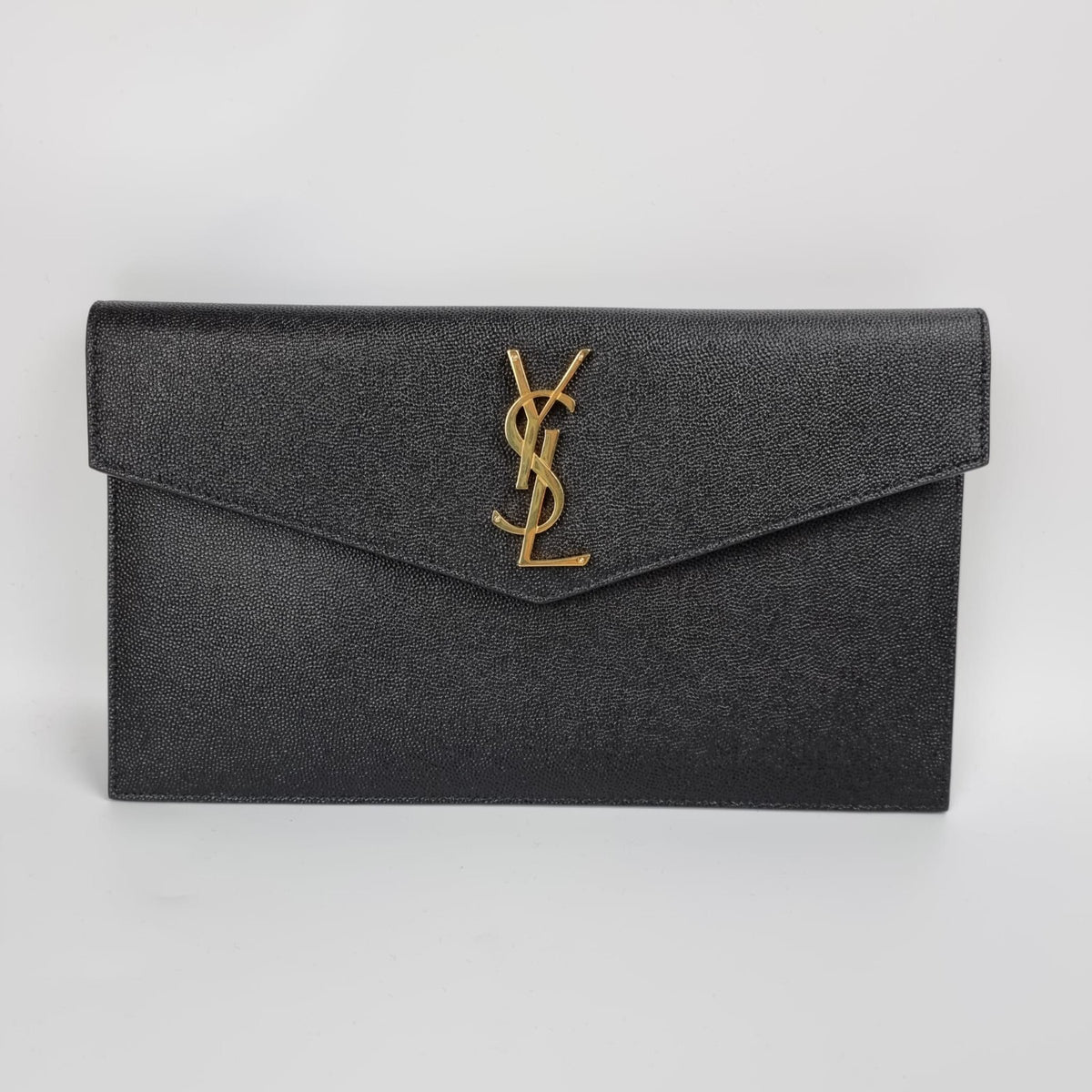 SAINT LAURENT Uptown Black Leather Clutch Bag New