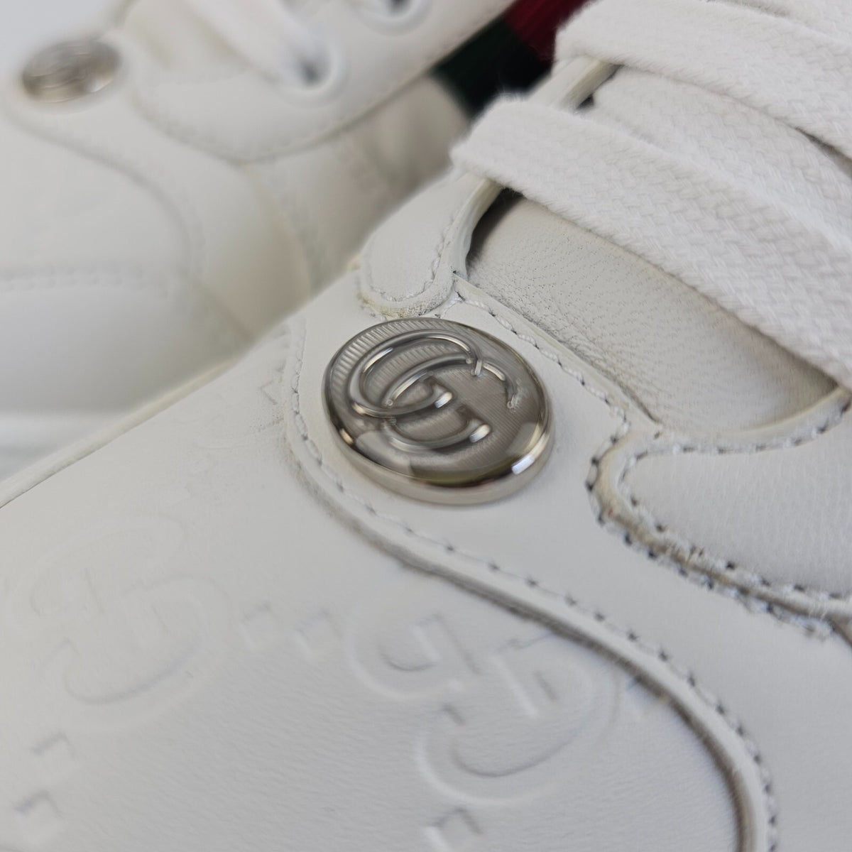 GUCCI Screener Women's White Leather Low Top Sneakers New