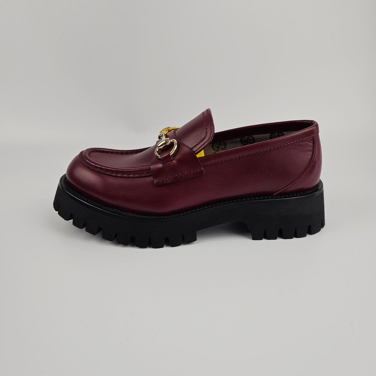 GUCCI $1220 Women's Rosso Ancora Red Lug Sole With Horsebit Loafers New