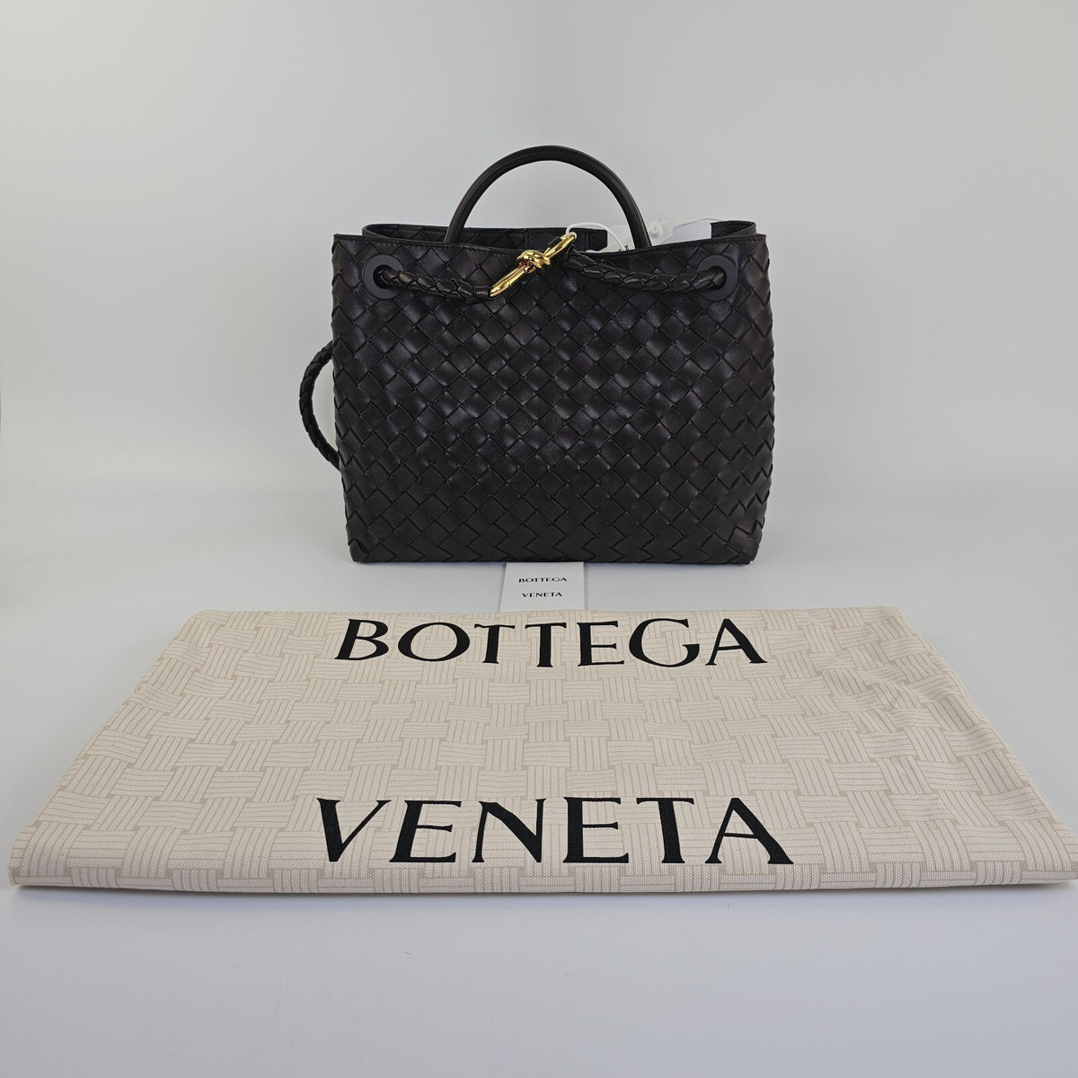 BOTTEGA VENETA Andiamo Medium $5700 Fondant Brown Leather Top Handle Bag New