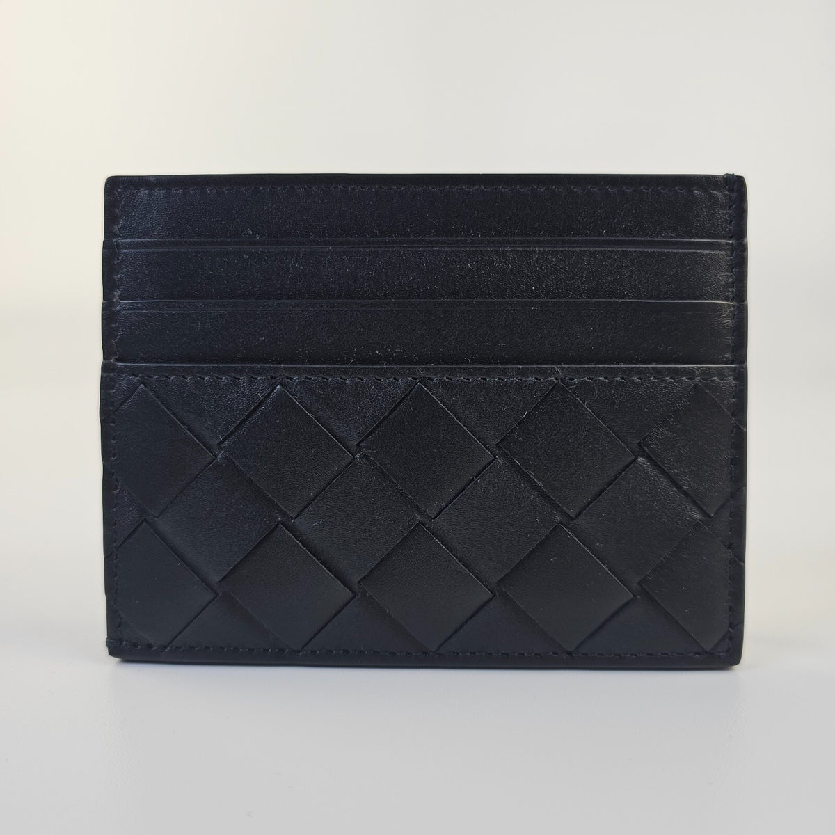 BOTTEGA VENETA Intrecciato Men's Black Leather Card Holder New