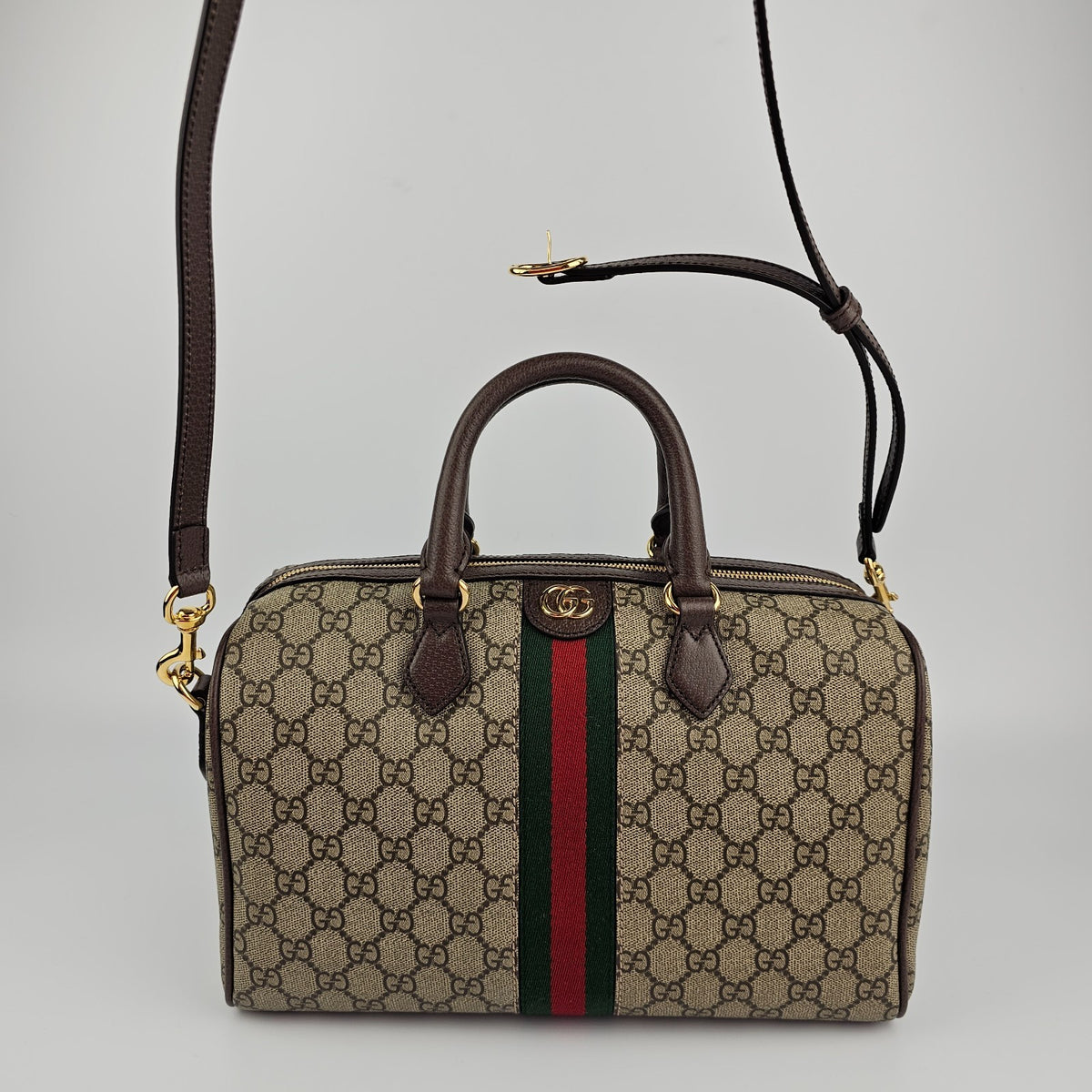 GUCCI Ophidia Large Boston Beige/Ebony GG Canvas Top Handle Bag New & Authentic