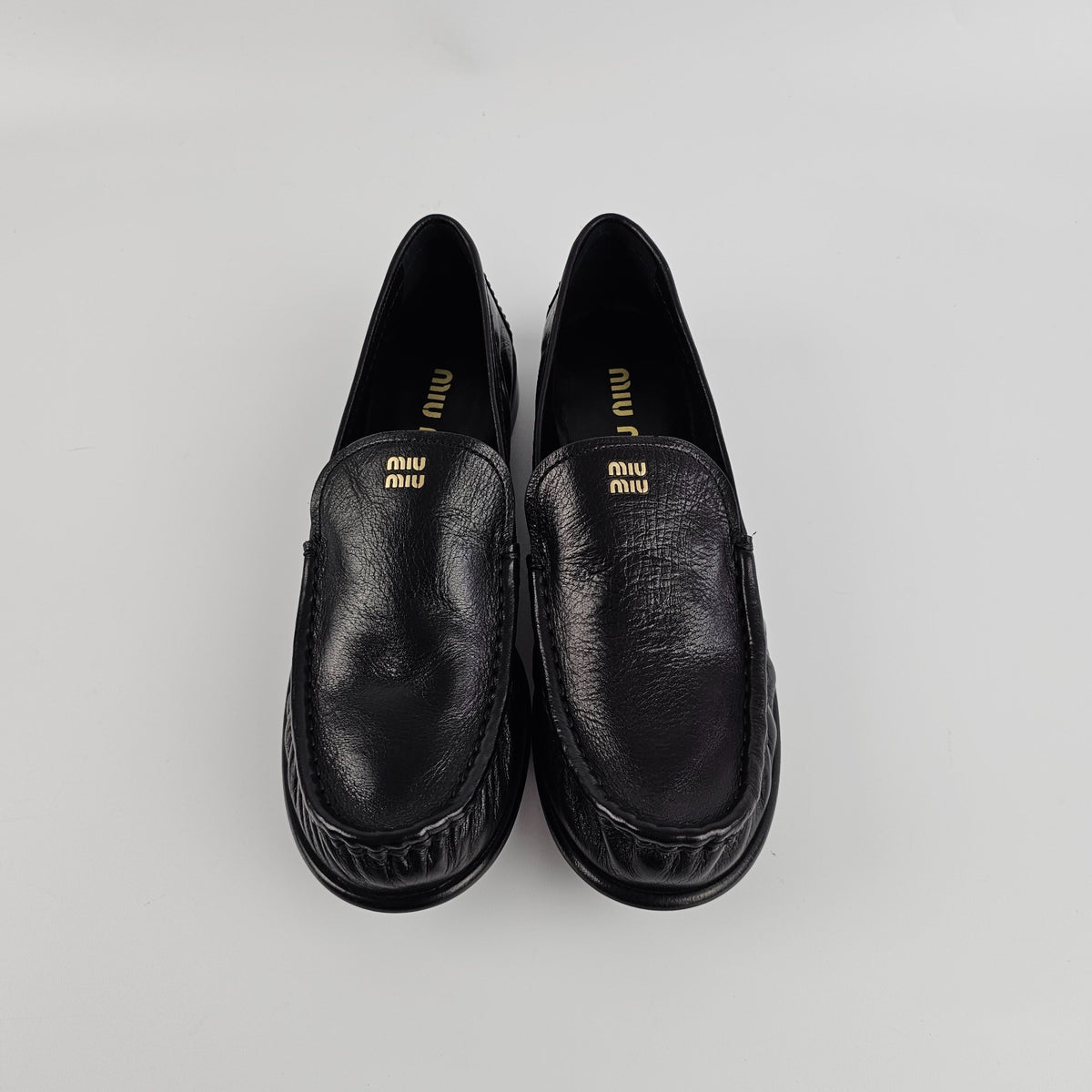 MIU MIU $1120 Black Leather Loafers New & Authentic