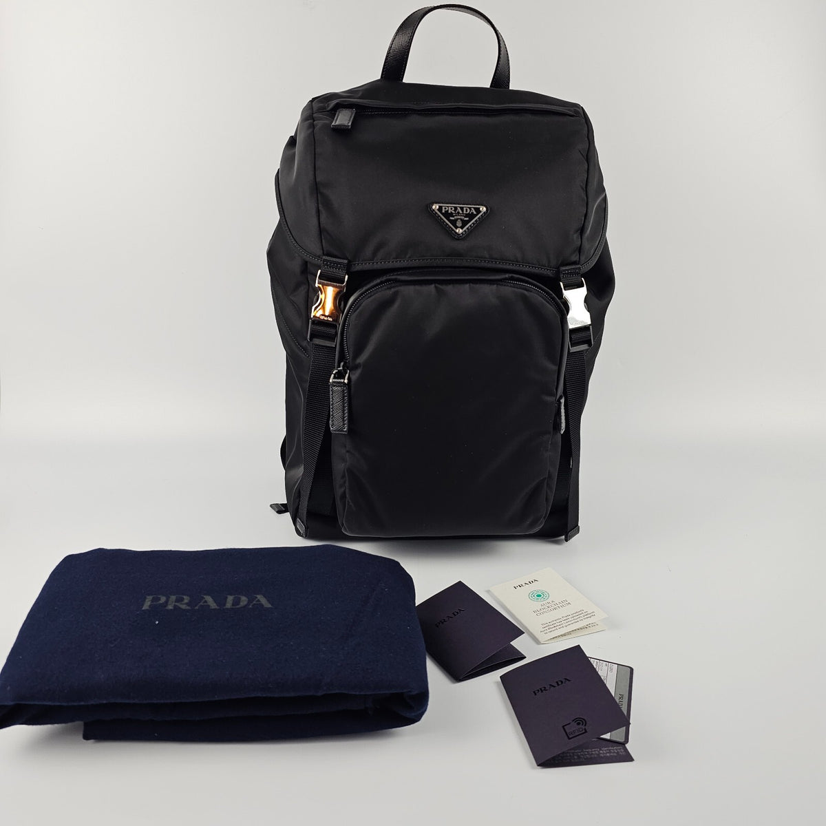 PRADA $2550 Black Re-Nylon And Saffiano Leather Backpack New And Authentic