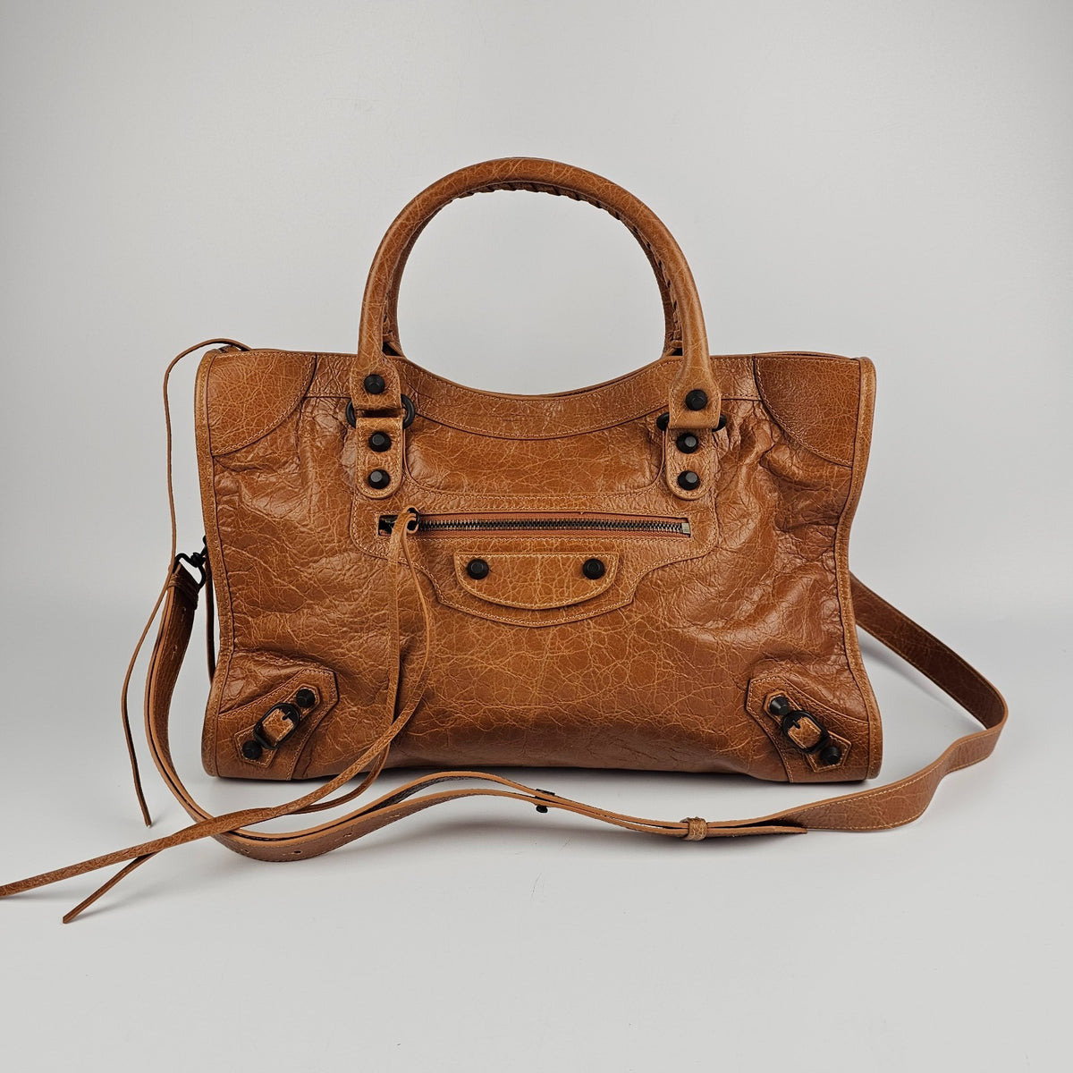 BALENCIAGA Le City Medium $2950 Camel Leather Handbag New & Authentic