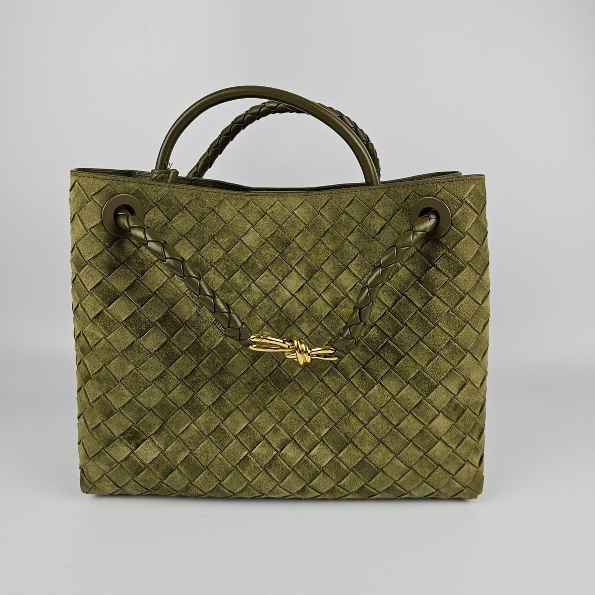 BOTTEGA VENETA Andiamo Medium $5700 Mud Suede Top Handle Bag New