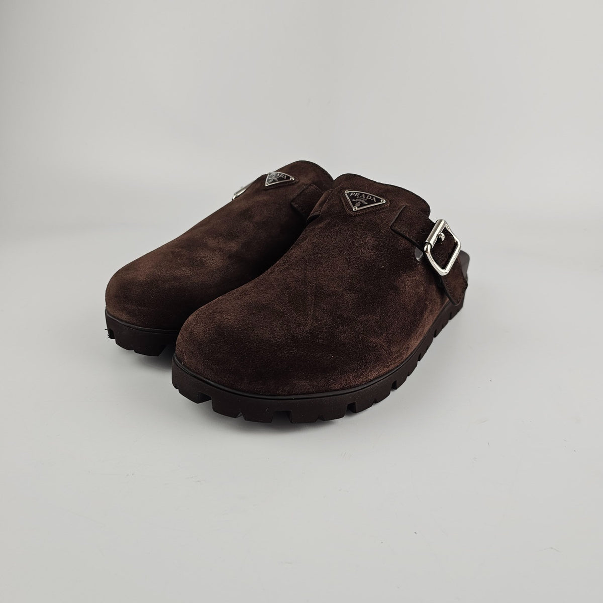 PRADA $1170 Dark Brown Suede Mules New & Authentic