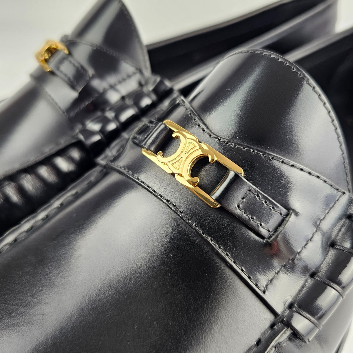 CELINE Luco Triomphe Polished Black Loafers New & Authentic