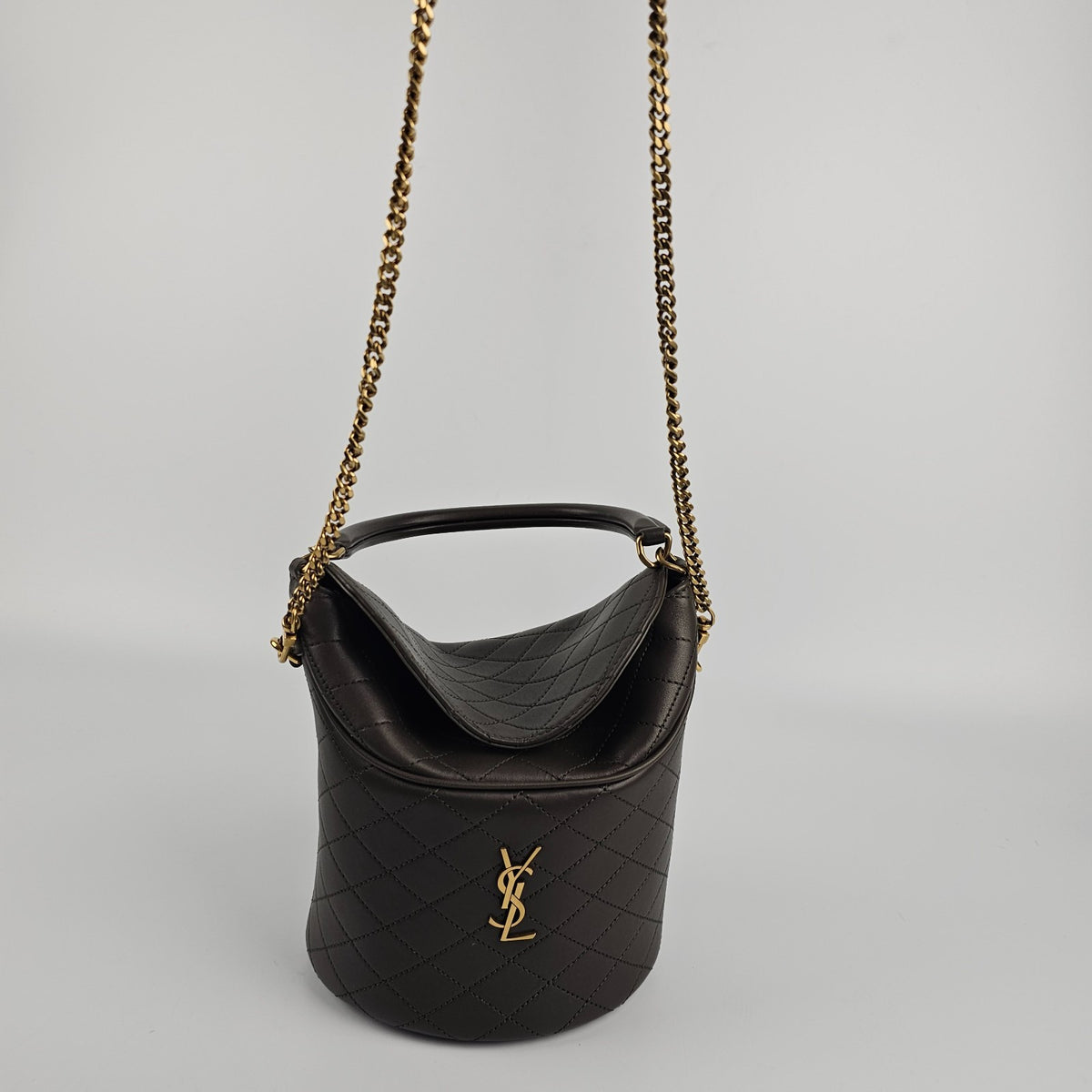SAINT LAURENT Gaby $2450 Light Musk Leather Bucket Bag New & Authentic